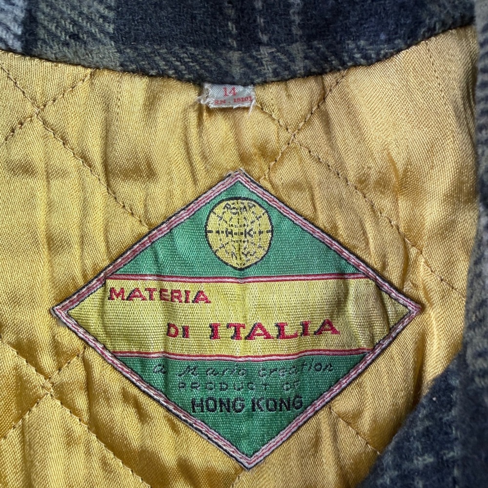 Vintage Materia Di Italia Green Plaid Belted Wool Coat Anchor Buttons Size 14 - Picture 3 of 8